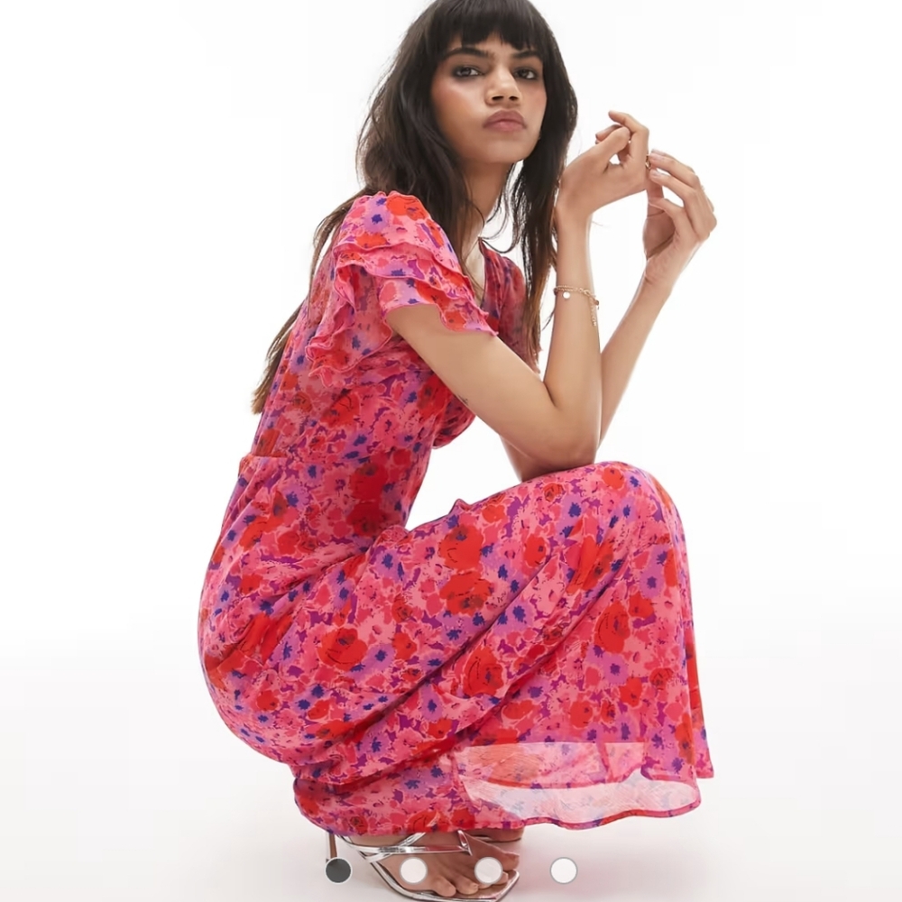 πΊ Topshop Pink & Red Floral Maxi Dress β Size 10 (US) - Picture 2 of 8